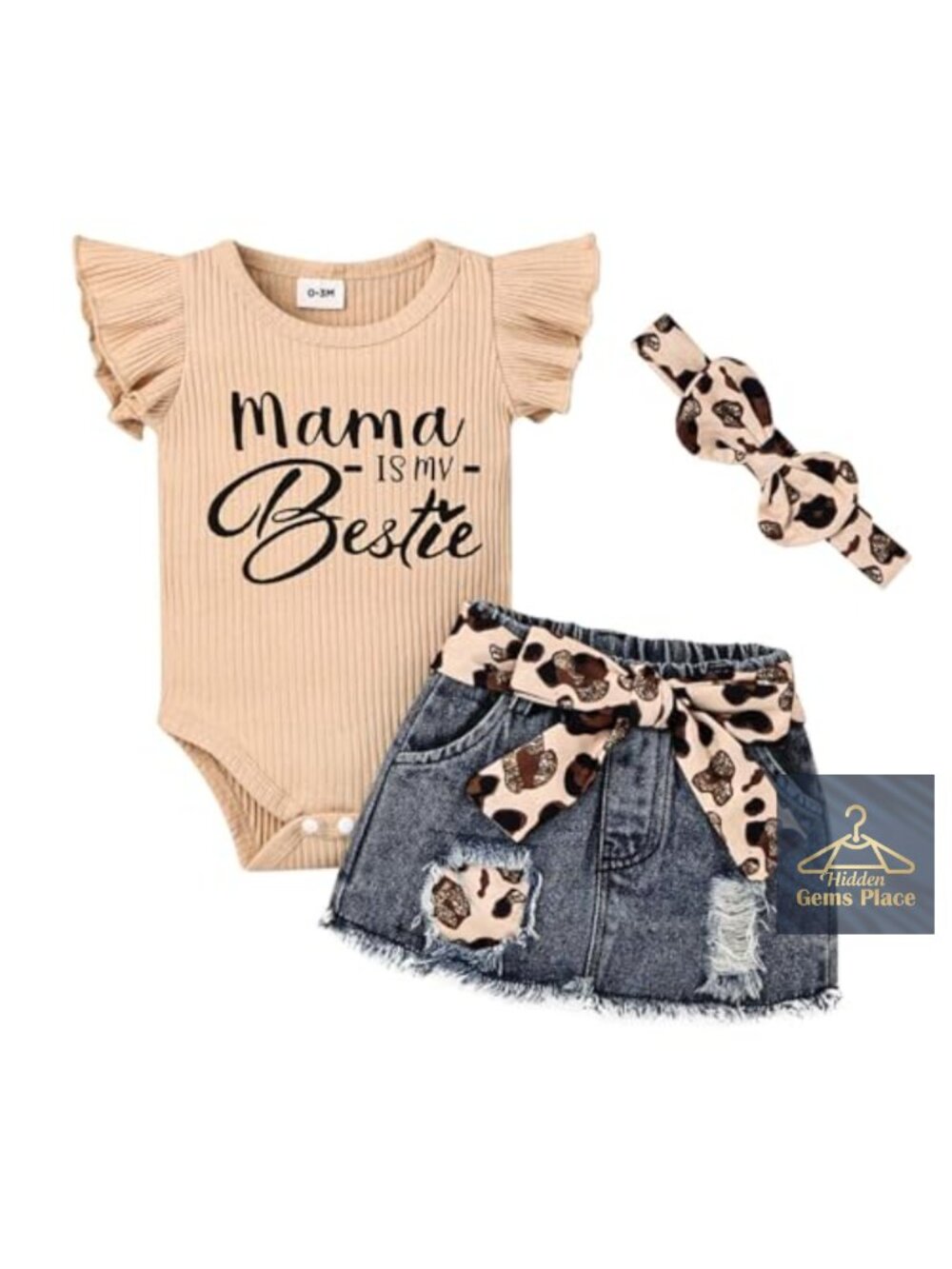 Baby Girl Romper & Skirt Set with Ruffle Sleeves & Headband 0-18 Months